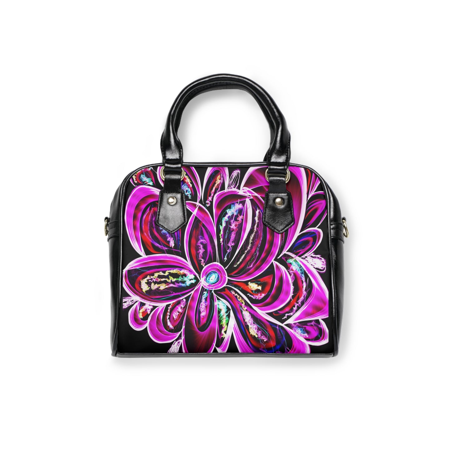 Neon pink electric flower art Shoulder Handbag
