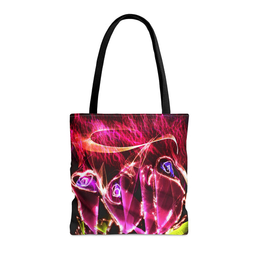 Whimsical fairy light neon flower art tote bag