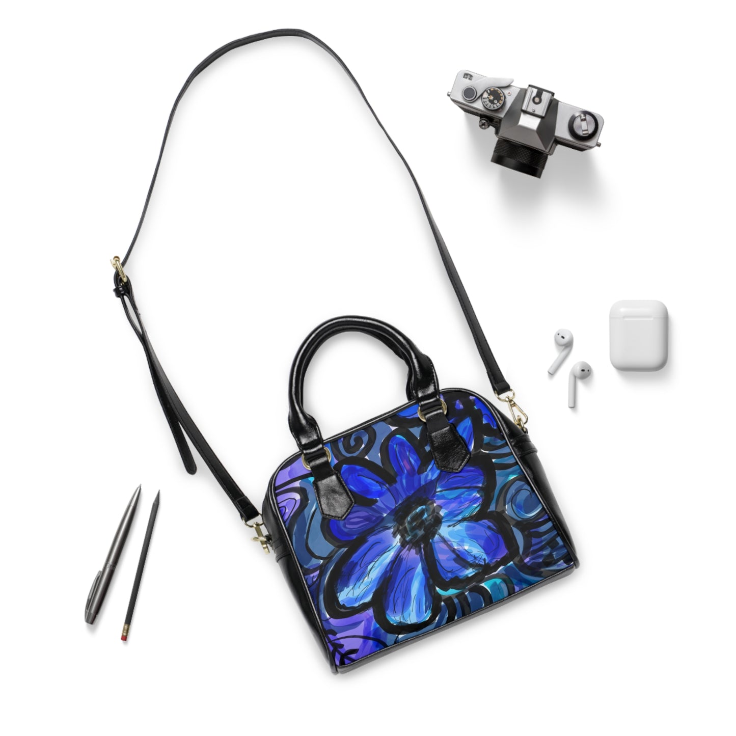 Blue flower art Shoulder Handbag