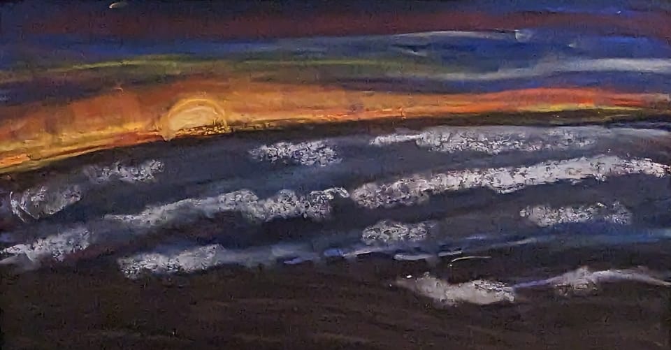 Dark wave sunset original dry pastel 9x12