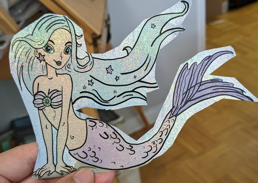 Waterfall mermaid holographic stickers 5x6
