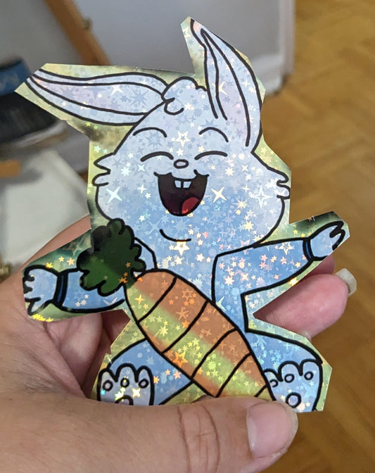 Space bunny holographic sticker 5x3