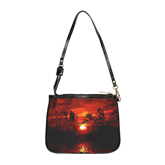 Beach sunset artwork small shoulder bag