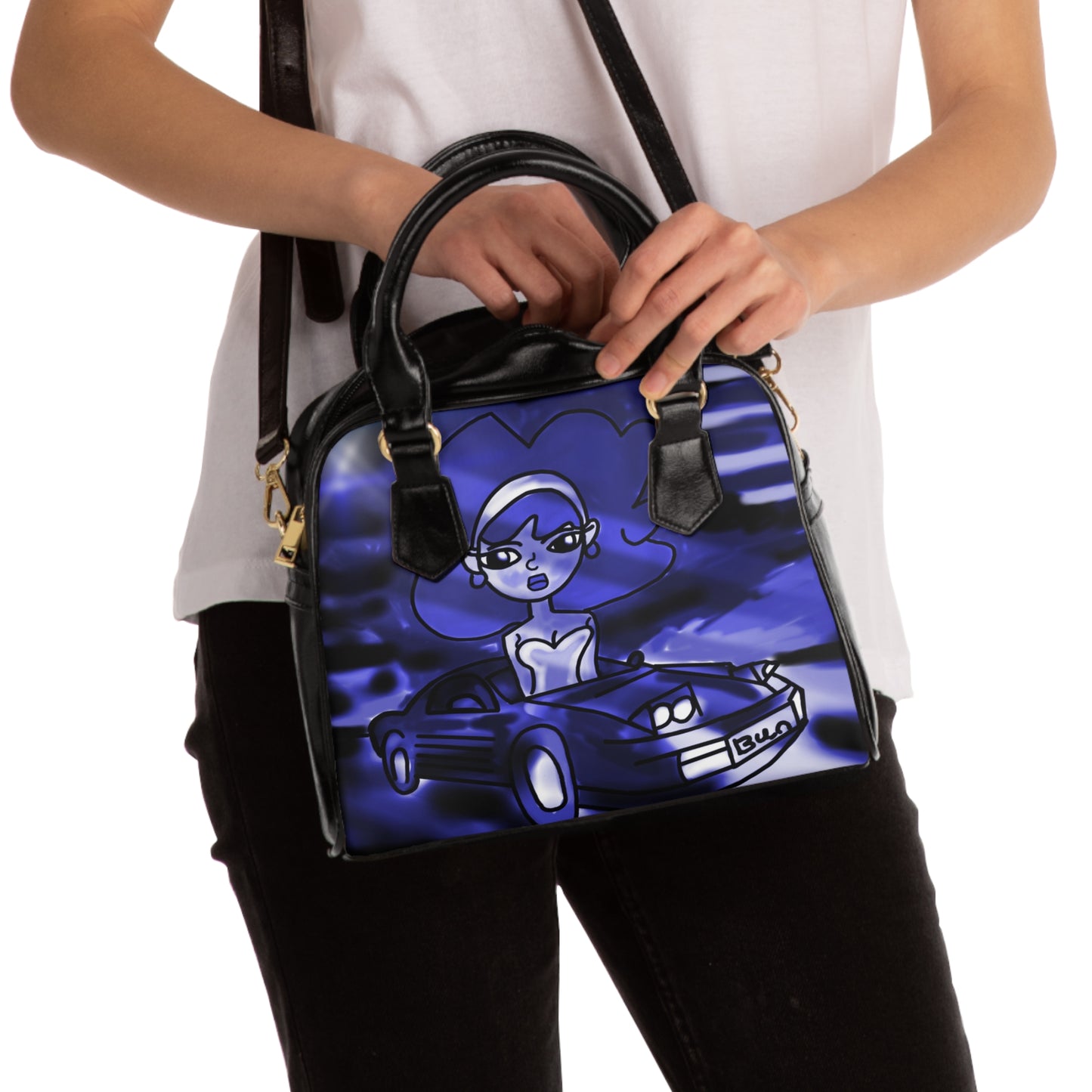 Retro hotrod girl art shoulder handbag