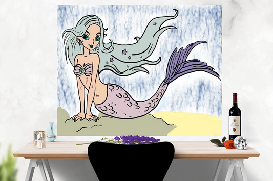 Waterfall mermaid cartoon art prints
