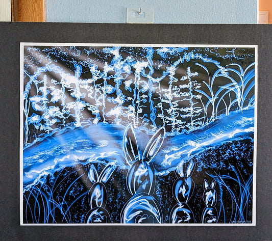 Moonlight bunny forest Metallic prints