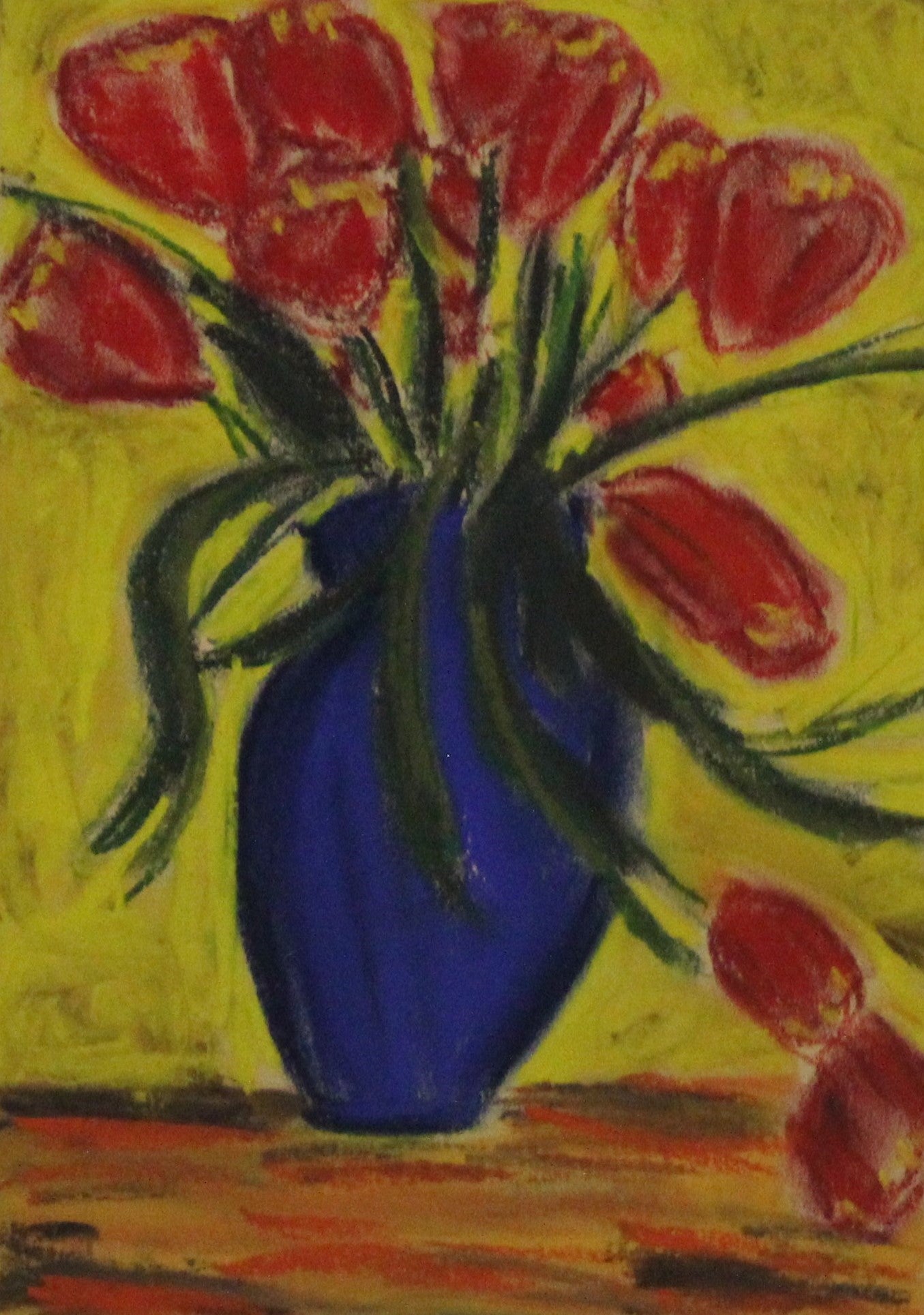 red tulips in dry pastel original artwork 9x12