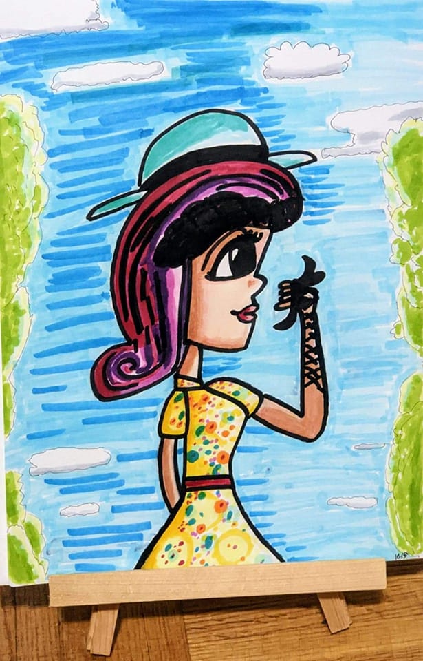 Sundress and hat season pen and ink 9x12
