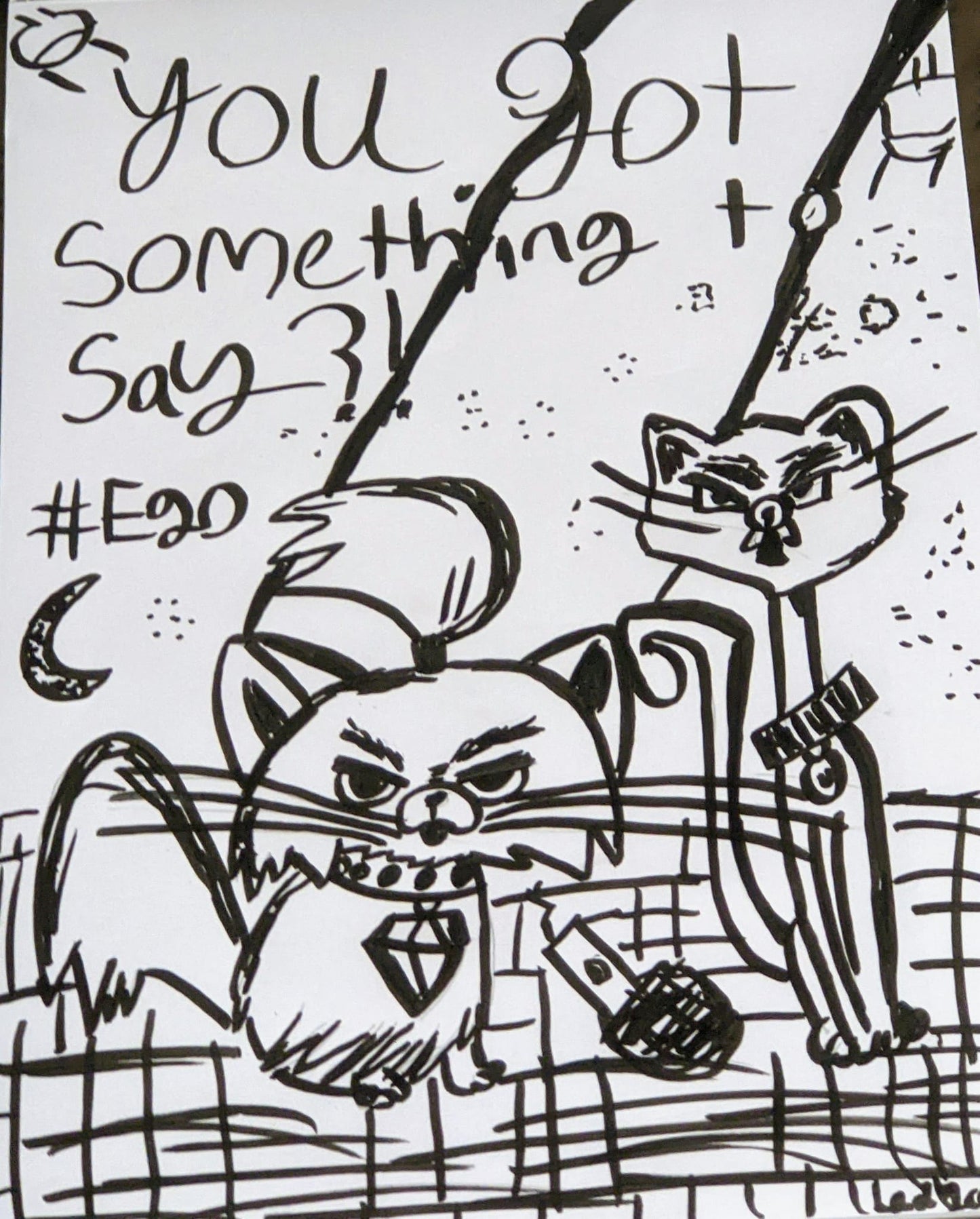 Ego kitties pen and ink original art 9x12
