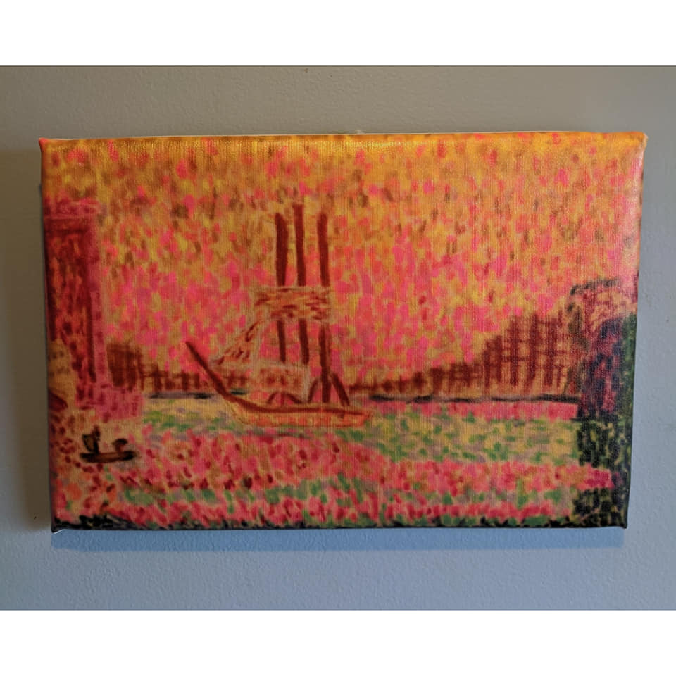 Original artwork pointillism ship on the water canvas print 10x15