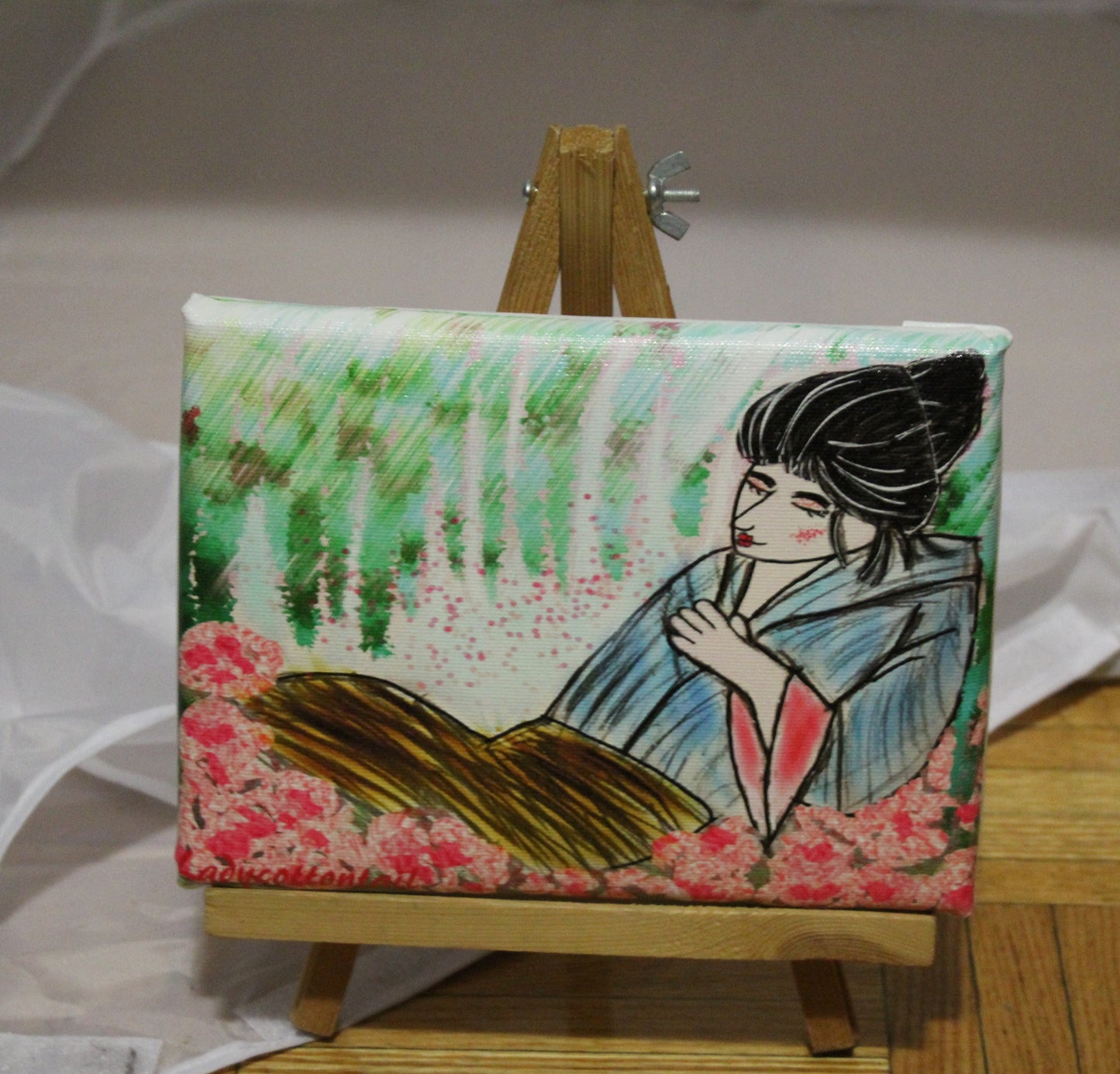 Geisha impressionistic artwork canvas print 8x10