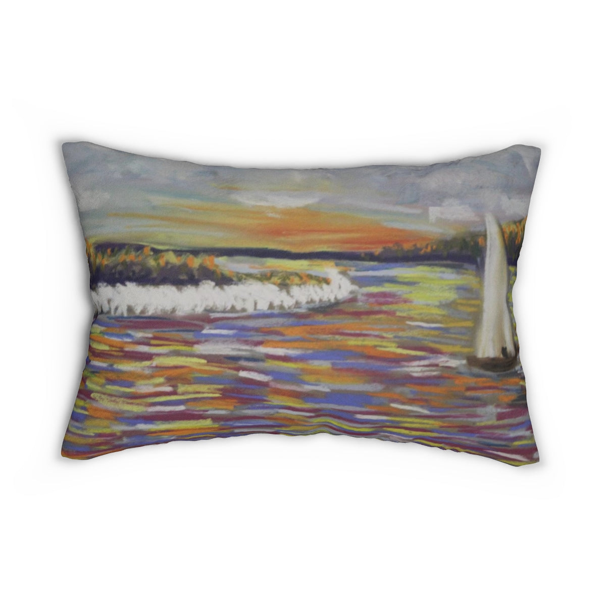 Sailboat horizon art Spun Polyester Lumbar Pillow