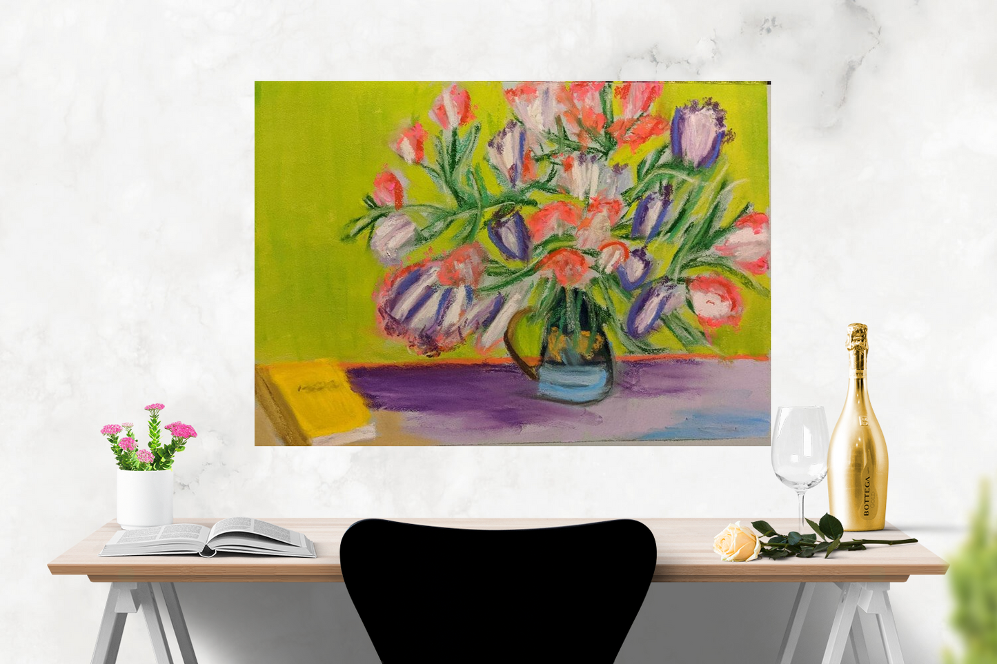 Impressionistic flowers in a vase still life artwork matte print