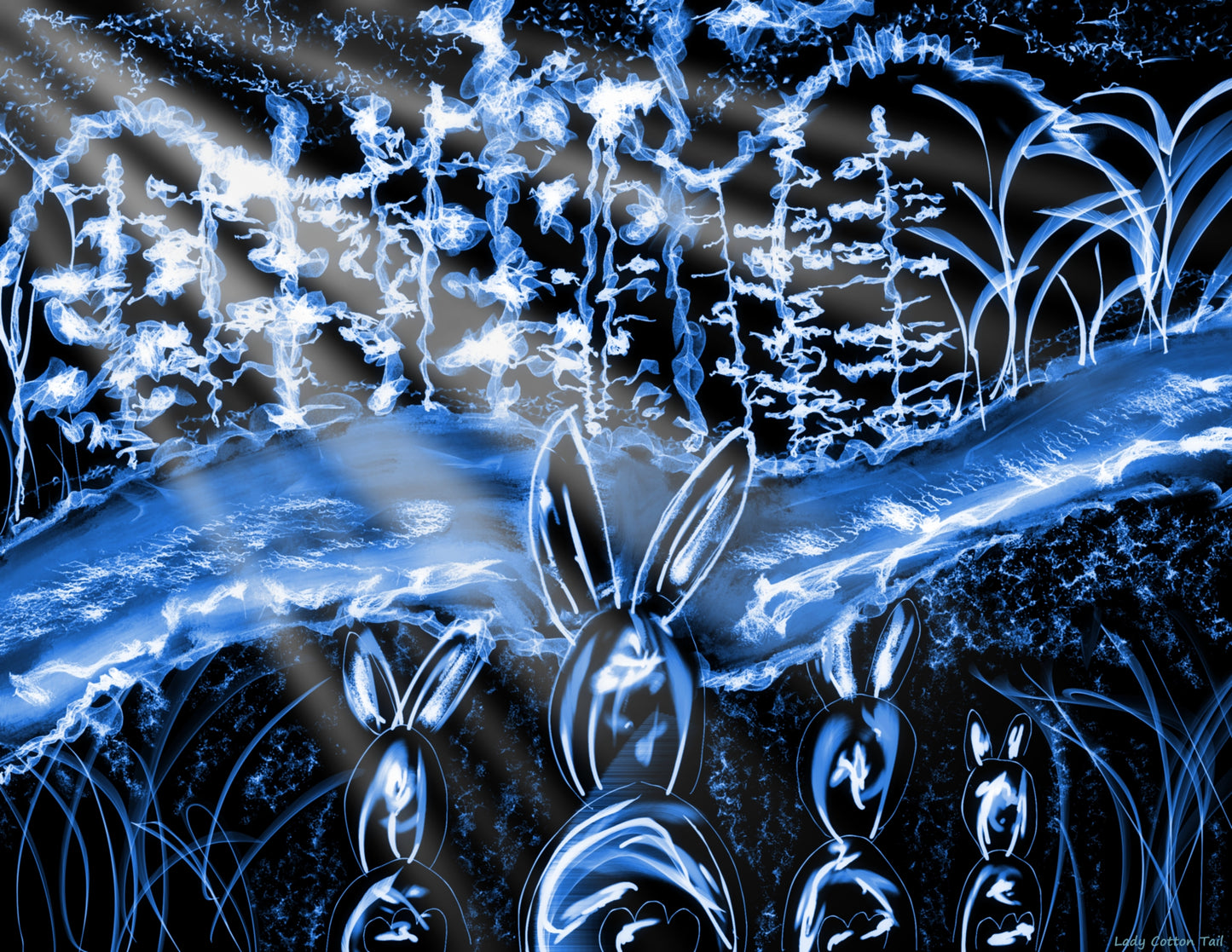 Monochromatic whimsical bunny art landscape gloss prints